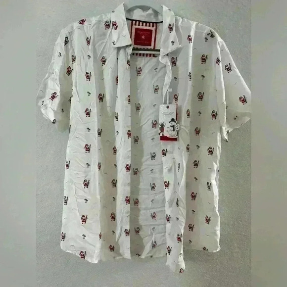 NWT Christmas santa beach surfing palm trees white button up shirt Men Sz M - Picture 6 of 7